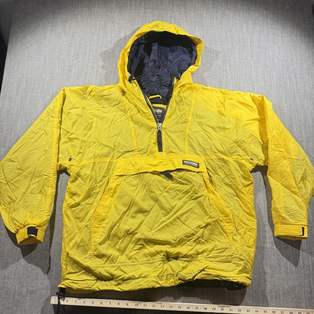 Vintage Abercrombie &‎ Fitch Jacket Mens Medium Yellow Hooded A-Tech Anorak 90s
